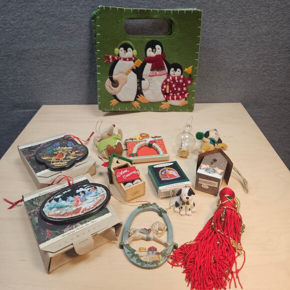 Lot of 12 Christmas Ornaments Felt Storage Bag 3 Keepsake Disney Mouse Puppy - Picture 2 of 9